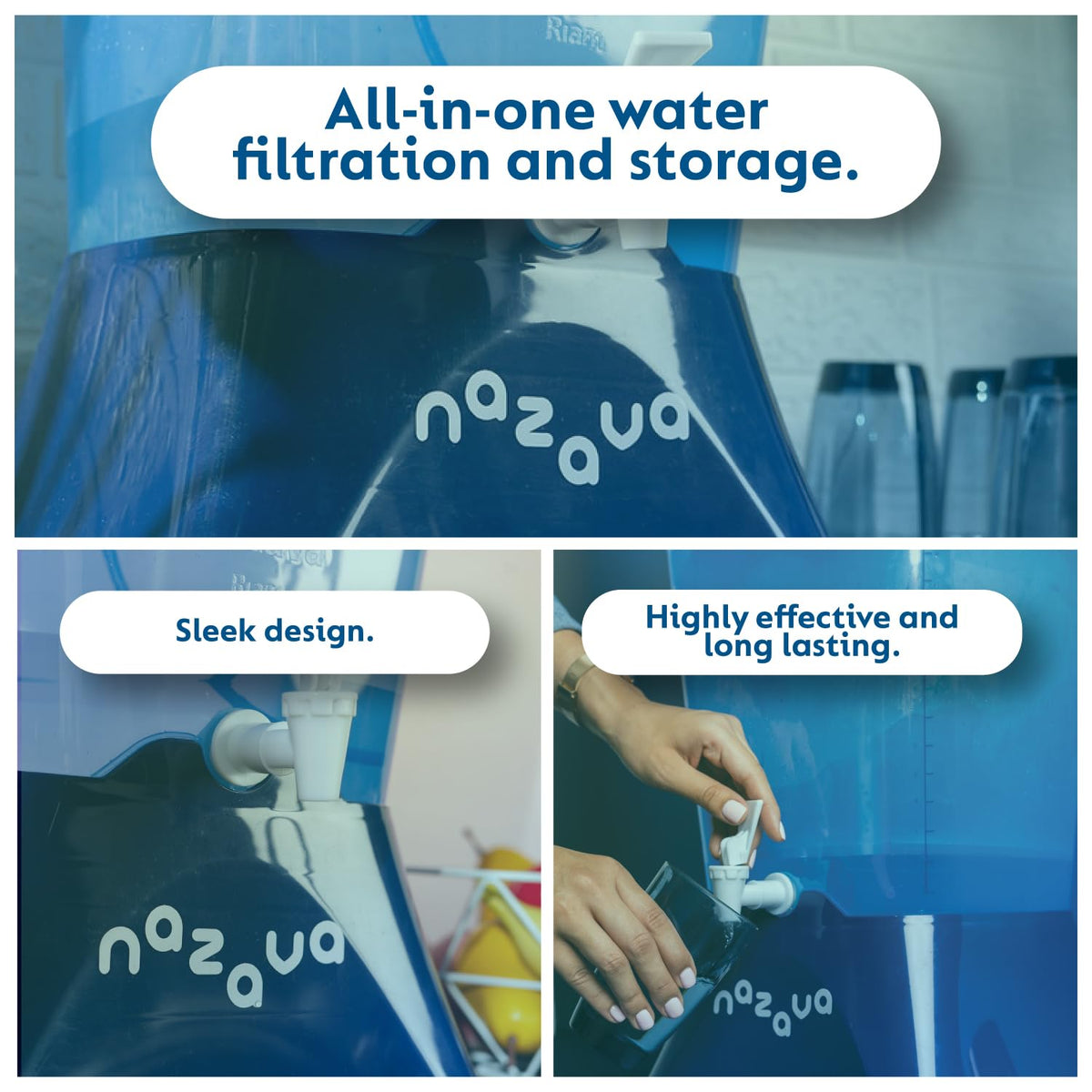 Gravity Fed Water Filter Dispenser and Countertop Unit for Every Day Use (Blue)
