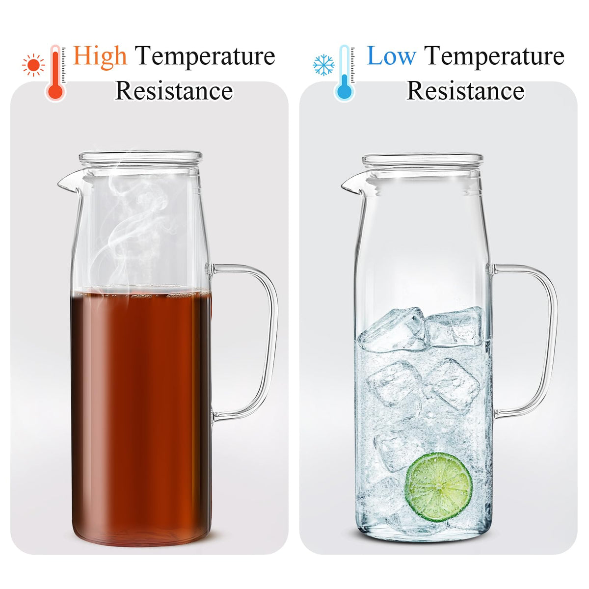 2 Sets Glass Pitcher with Lid Water Carafe (Glass Lid / 2l)