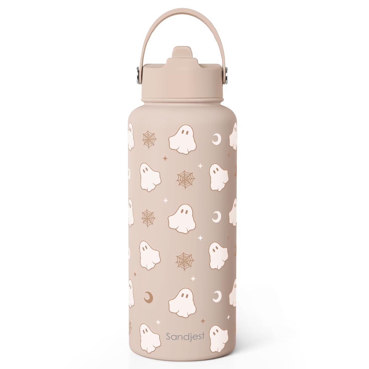 Halloween Boo Stainless Steel Water Bottle 32 Ounces with Lid & Straw (Halloween)