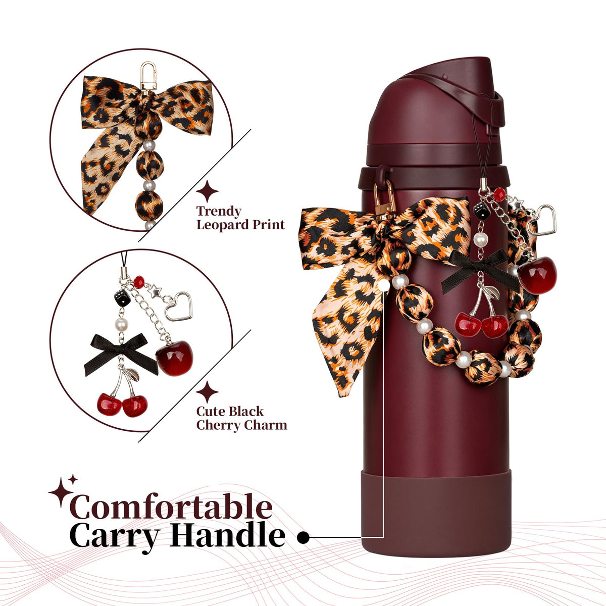 5Pcs Black Cherry Accessories for Owala with Boots (BlackRed / for FreeSip 24oz)