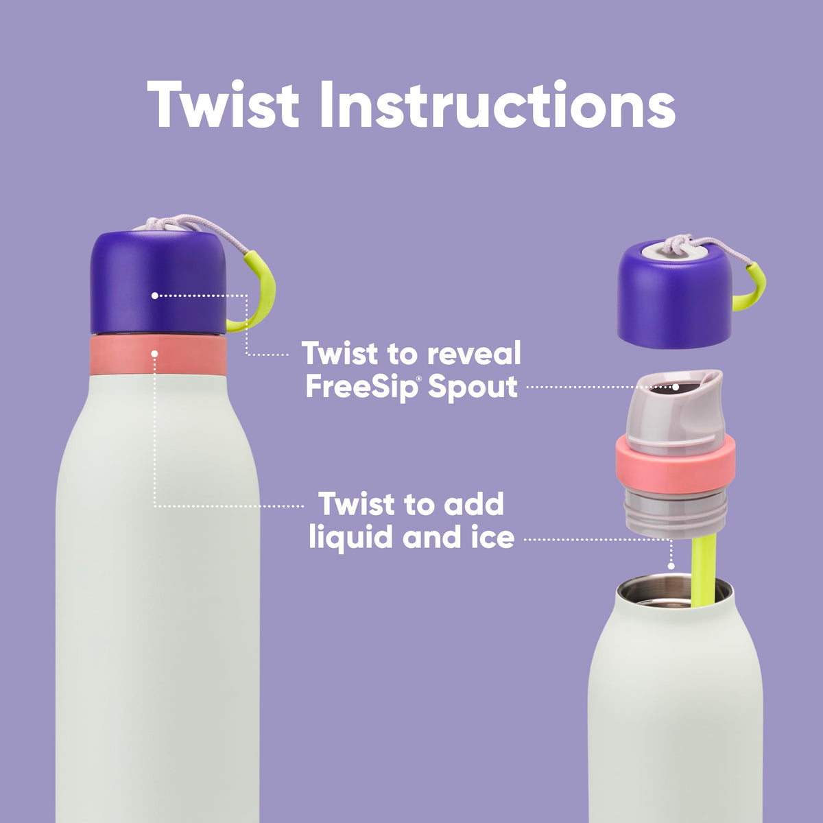 FreeSip Twist Stainless Steel Water Bottle 18 oz Minty Horizons (Minty Horizon / 18 Ounces)