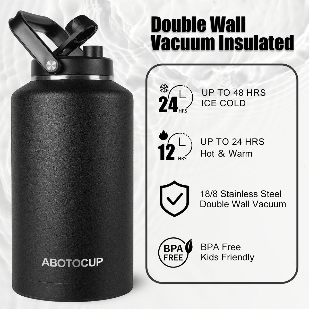 2 Gallon Water Jug with Wide Mouth (Black / 256 Ounces)