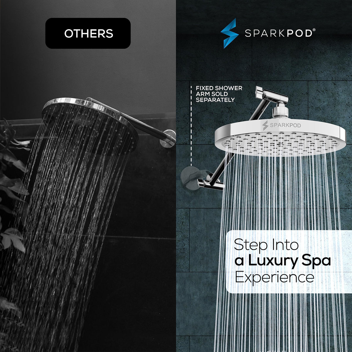 8" Round Rain Shower Head with 11" Shower Arm (1. Luxury Polished Chrome / 11" Arm)
