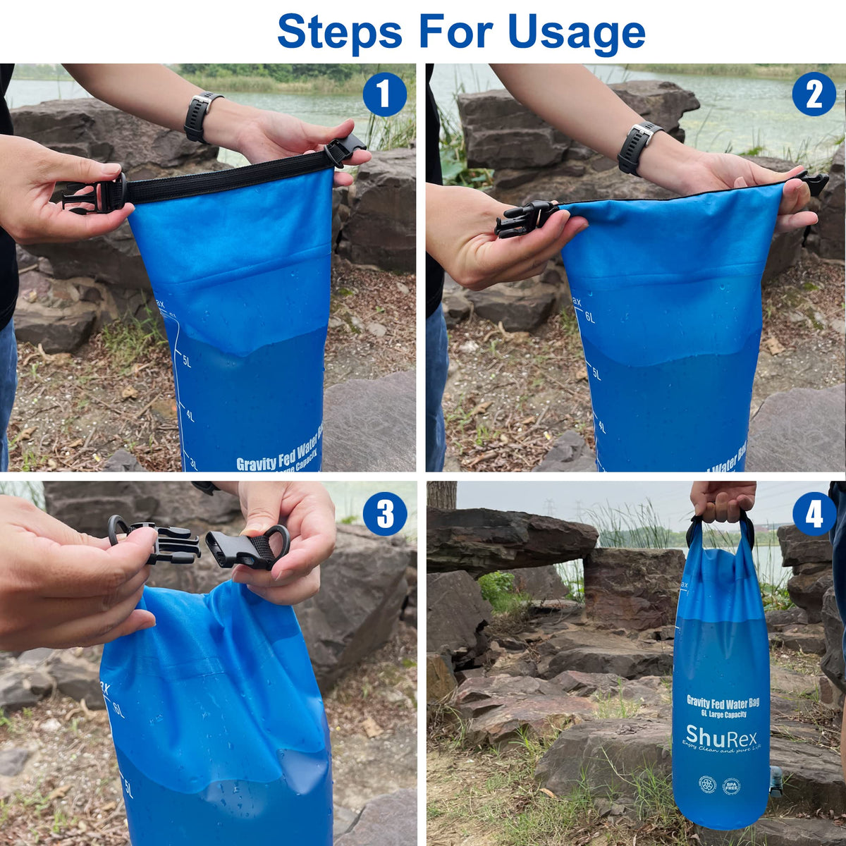 6L Gravity Fed Water Bag for Sawyer Survival Water Filter Straw (6L)