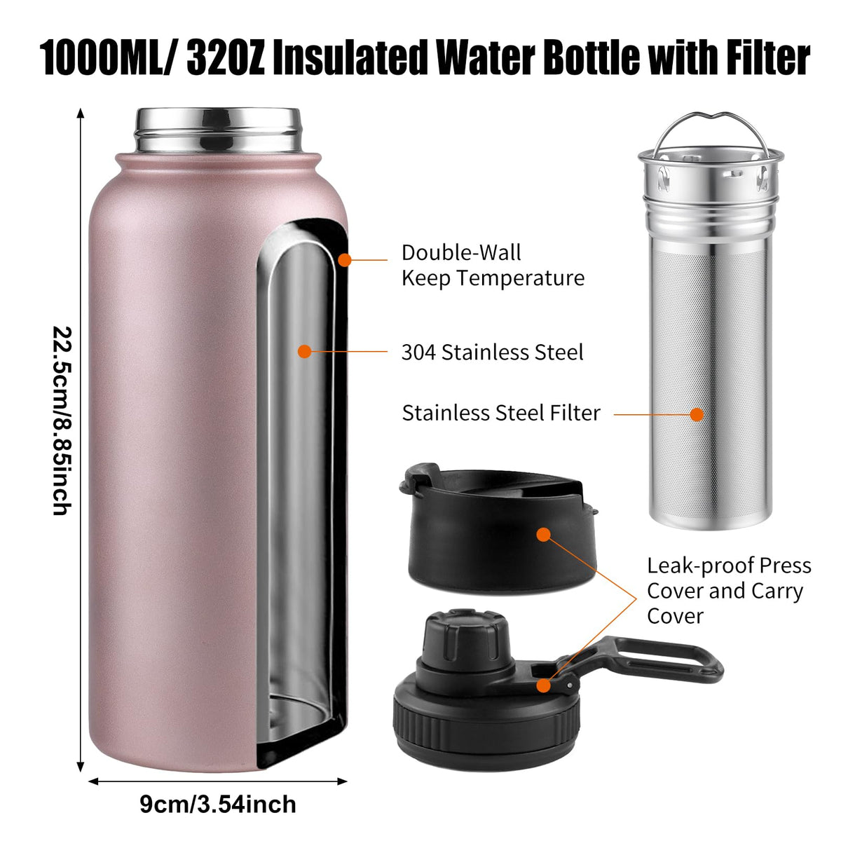 Infuser Water Bottle with Removable Strainer for loose leaf Tea 18 (Rosegold / 32 Ounces)