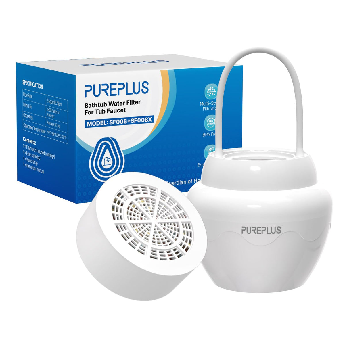 Bathtub Bath Water Filter for Tub with 1 Extra Replacement Filter
