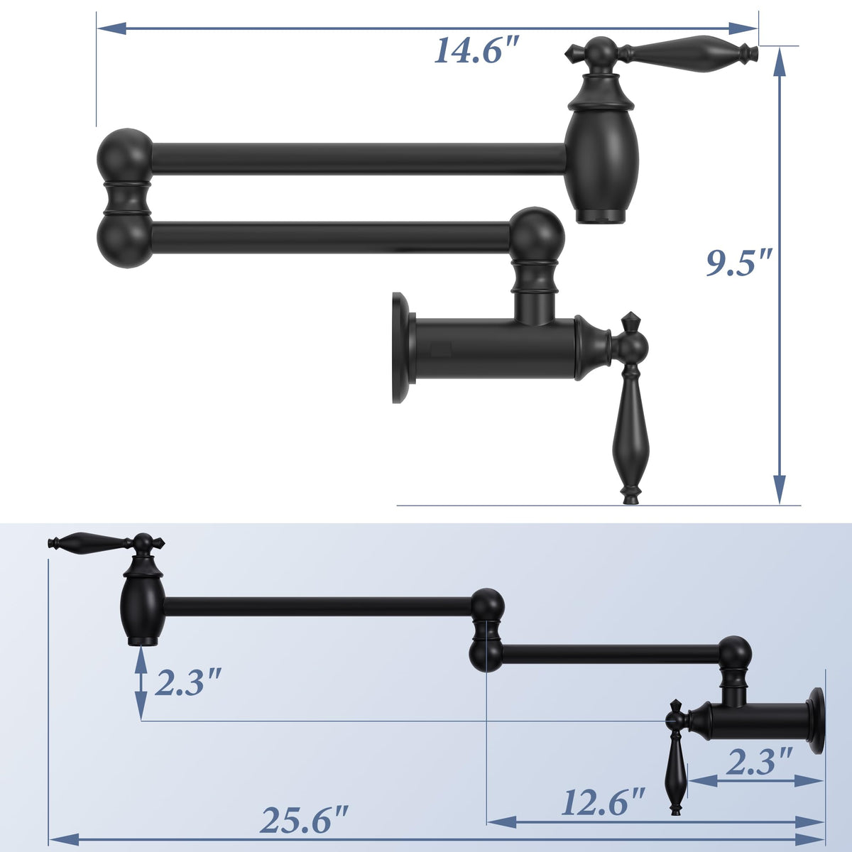Pot Filler Faucet Matte Black Wall Mount Kitchen Stove Faucet (Matte Black)
