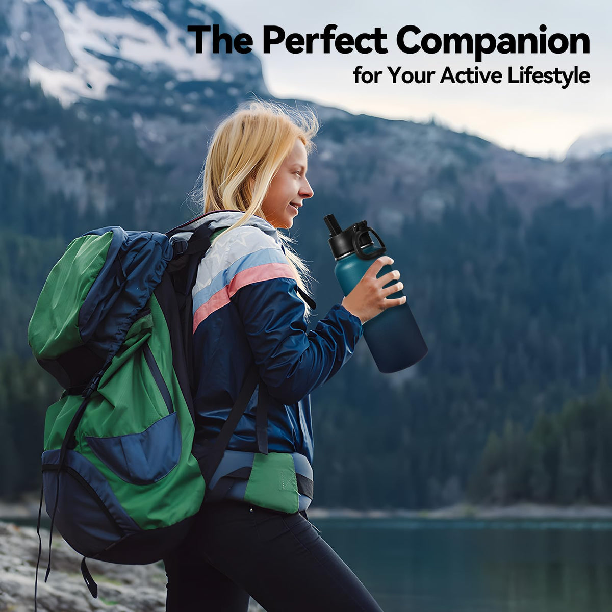 32 oz Insulated Water Bottles with 2 Lids (Dark Night)