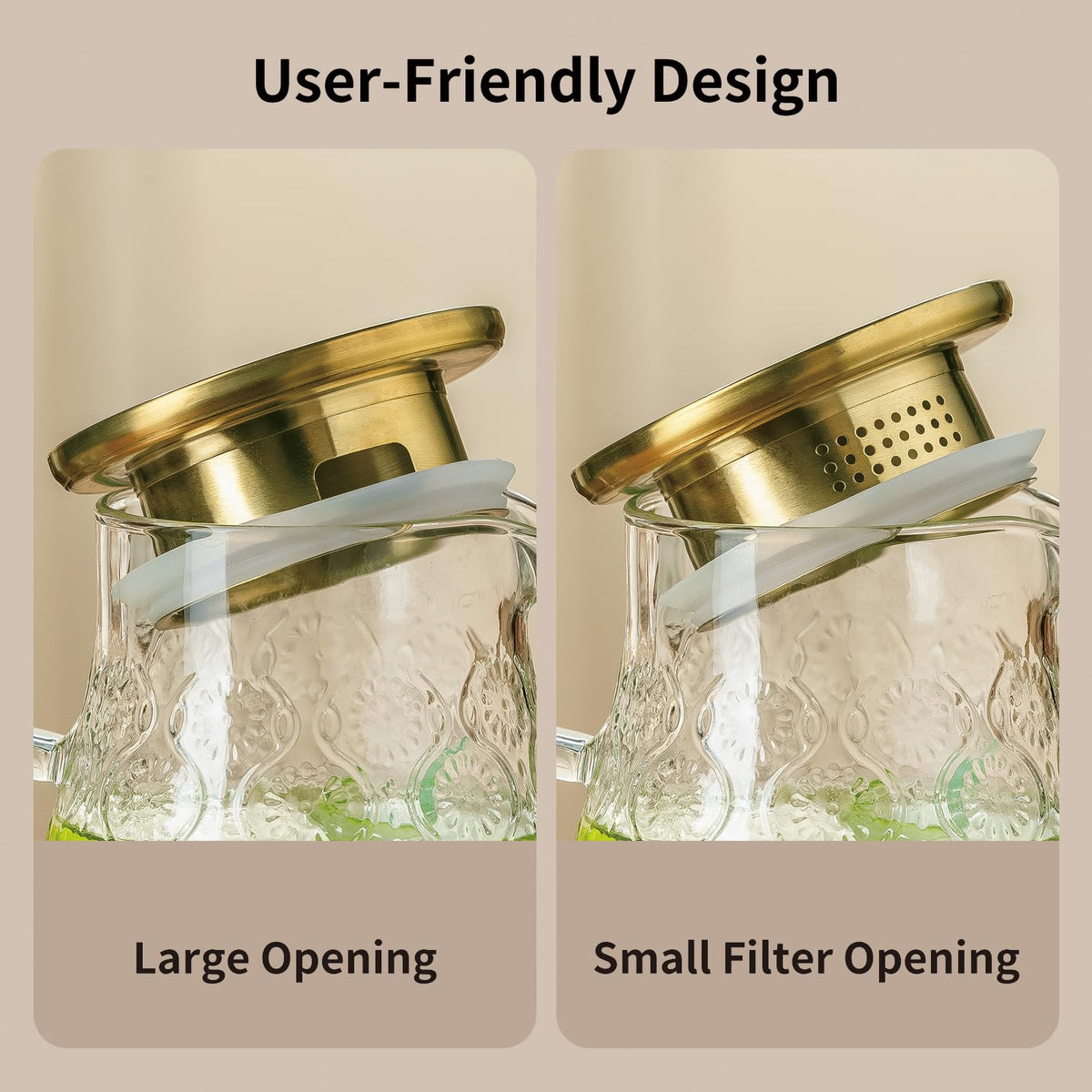 Glass Pitcher with Lid (Clear Flower Design / 2 L 2 Pack)