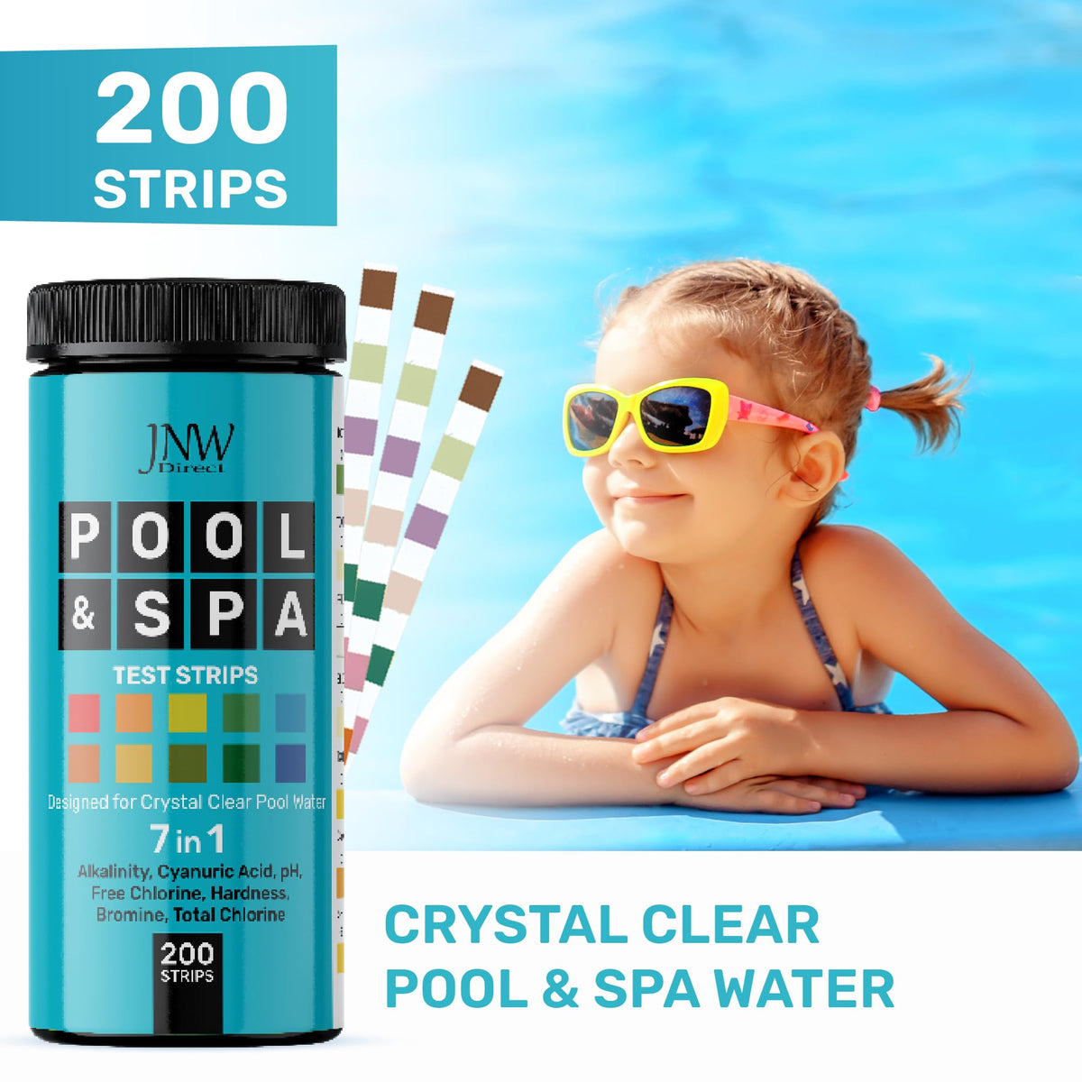Pool Test Strips for Pools and Spas (200 STRIPS - 7 IN 1 POOL TEST STRIPS)