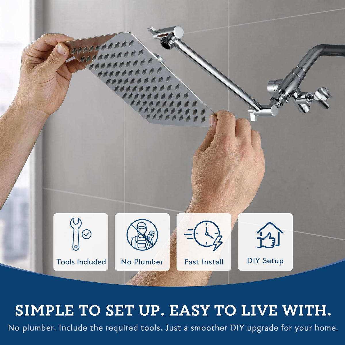 All Metal 10" Dual Square Shower Head Combo (10 Inches / Polished Chrome)