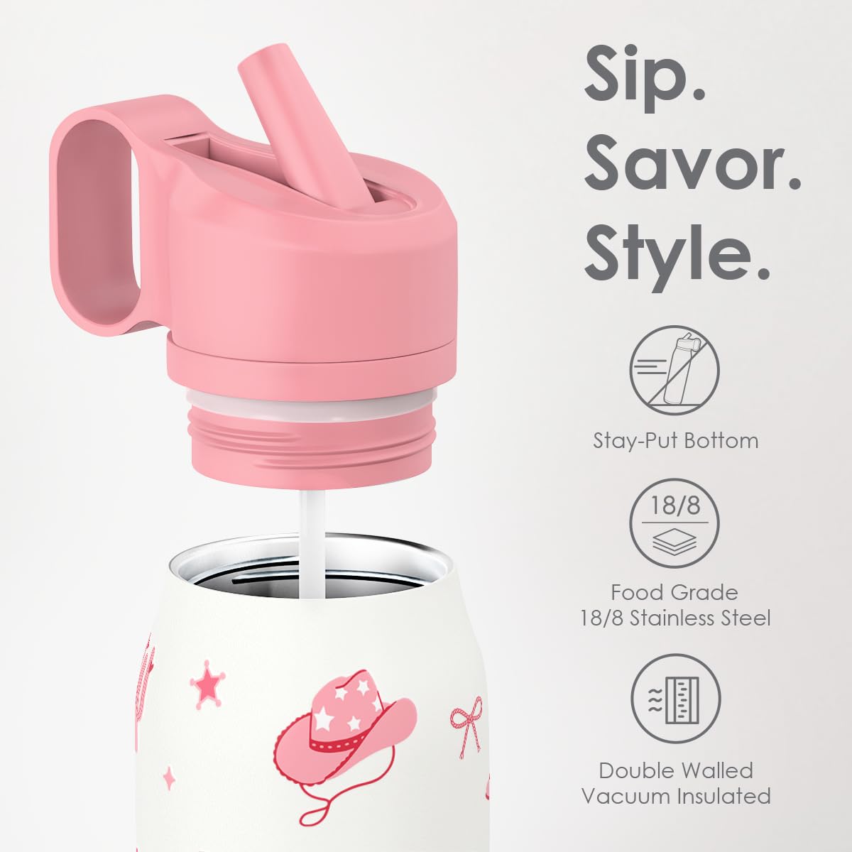 Cowgirl Water Bottle with Twist Lid Insulated Stainless Steel 20oz (Cowgirl)