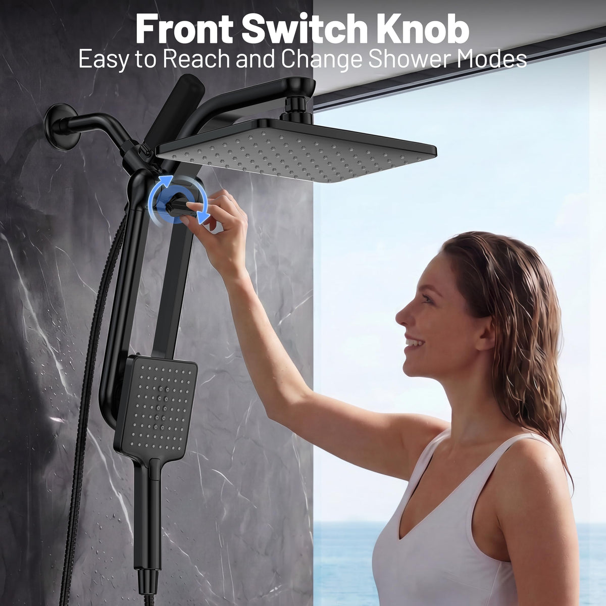 Dual Filtered Rain Shower Head with Handheld Combo (Premium Shinny Black)