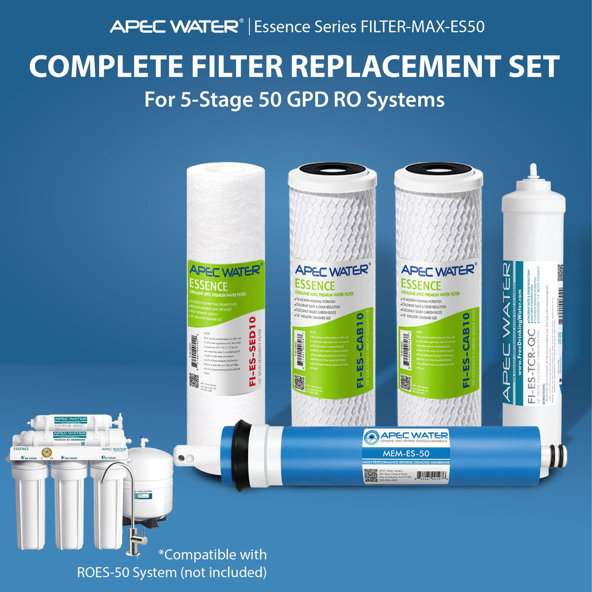 APEC Essence Series 50 GPD Complete Replacement Filter for Undersink System (1 Year Set / ROES-50)