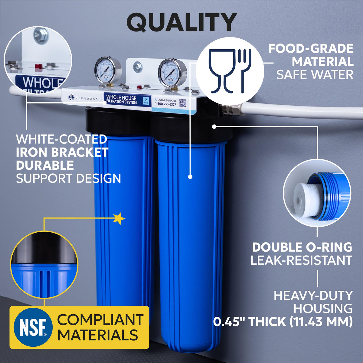 2 Stage Whole House Water Filter System with 20x4.5 Water Filters Against Sediment & Chlorine (GAC+Pleated Sediment)