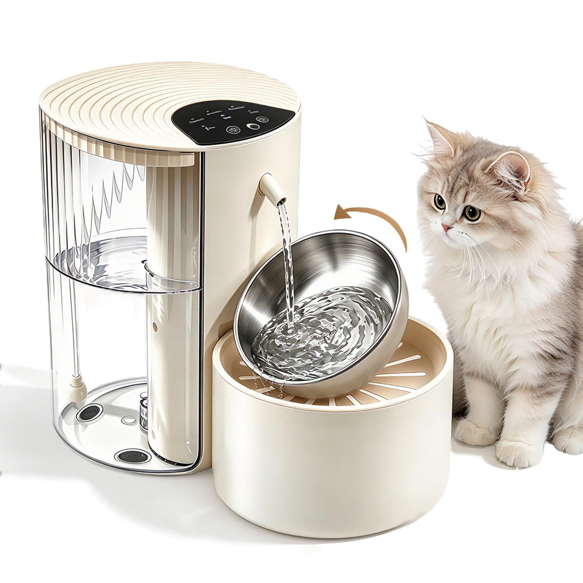 No Filter Cat Water Fountain with Stainless Steel Bowl for Cat or Dog