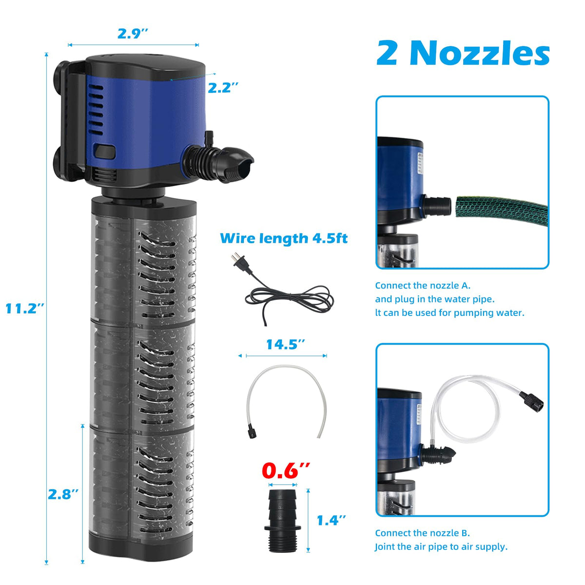 Aquarium Filter Powerful 260GPH for 35 (JQP-1000F-260GPH(for 35-75 Gallon))
