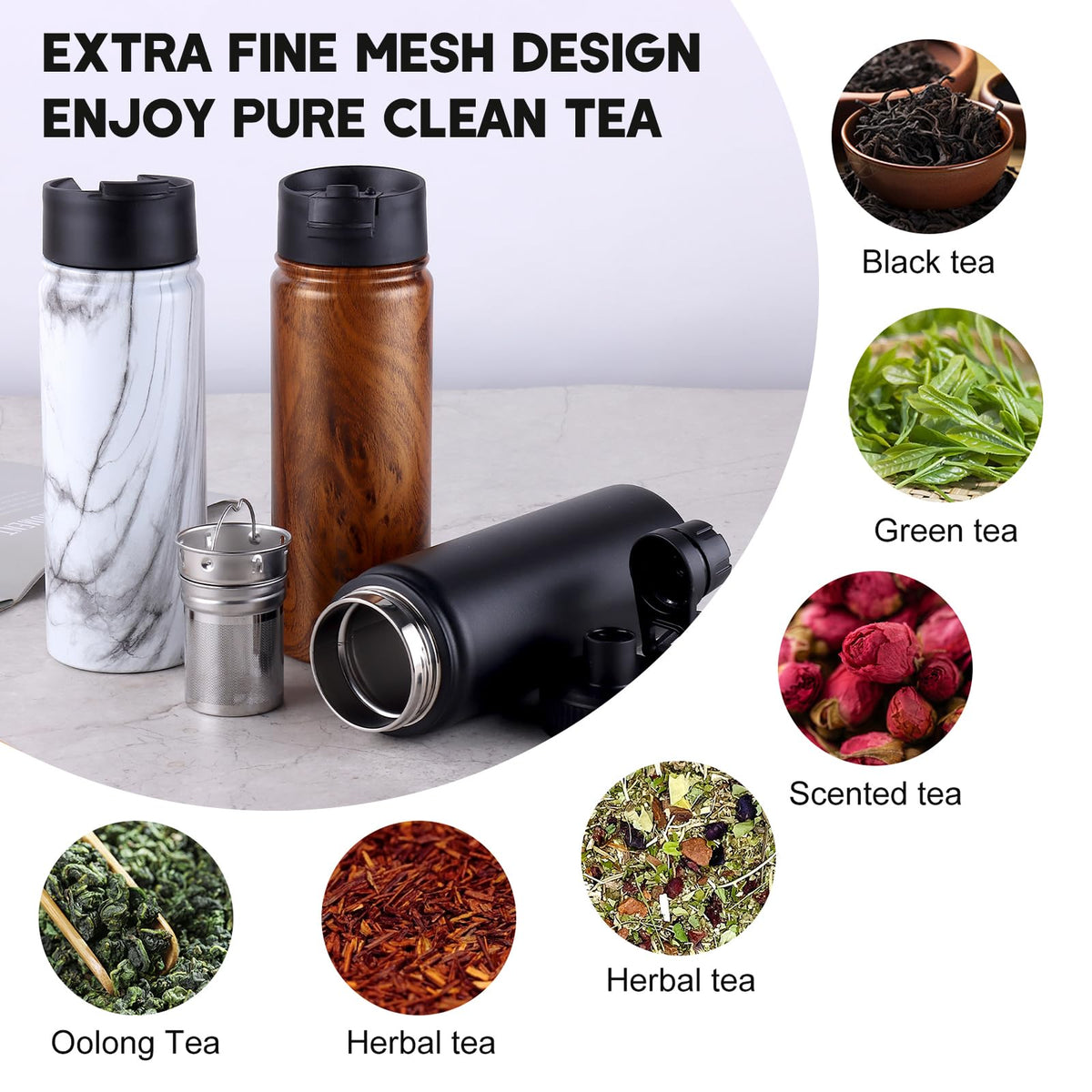 Tea Infuser Bottle With Removable Loose Leaf Tea Strainer (Wood / 18 Ounces)