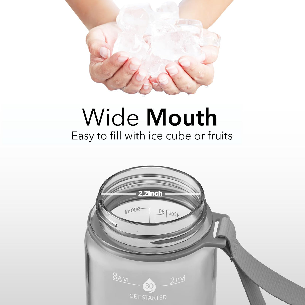 Plastic Water Bottle With Straw & Time Marker (Clear Black)