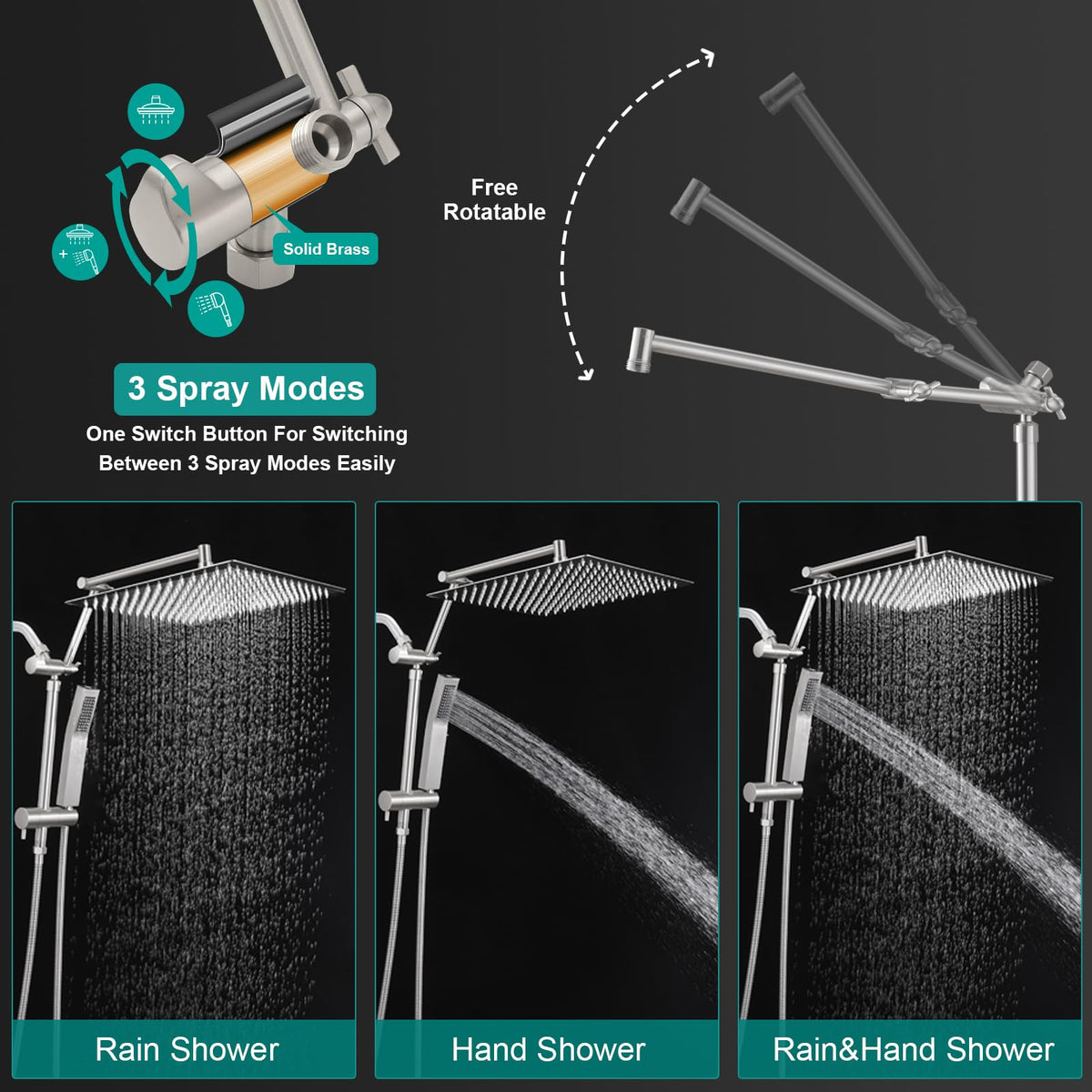 All Metal 10 Inch Rain Shower Head with Handheld Spray Combo (Brushed Nickel / 10 Inch)