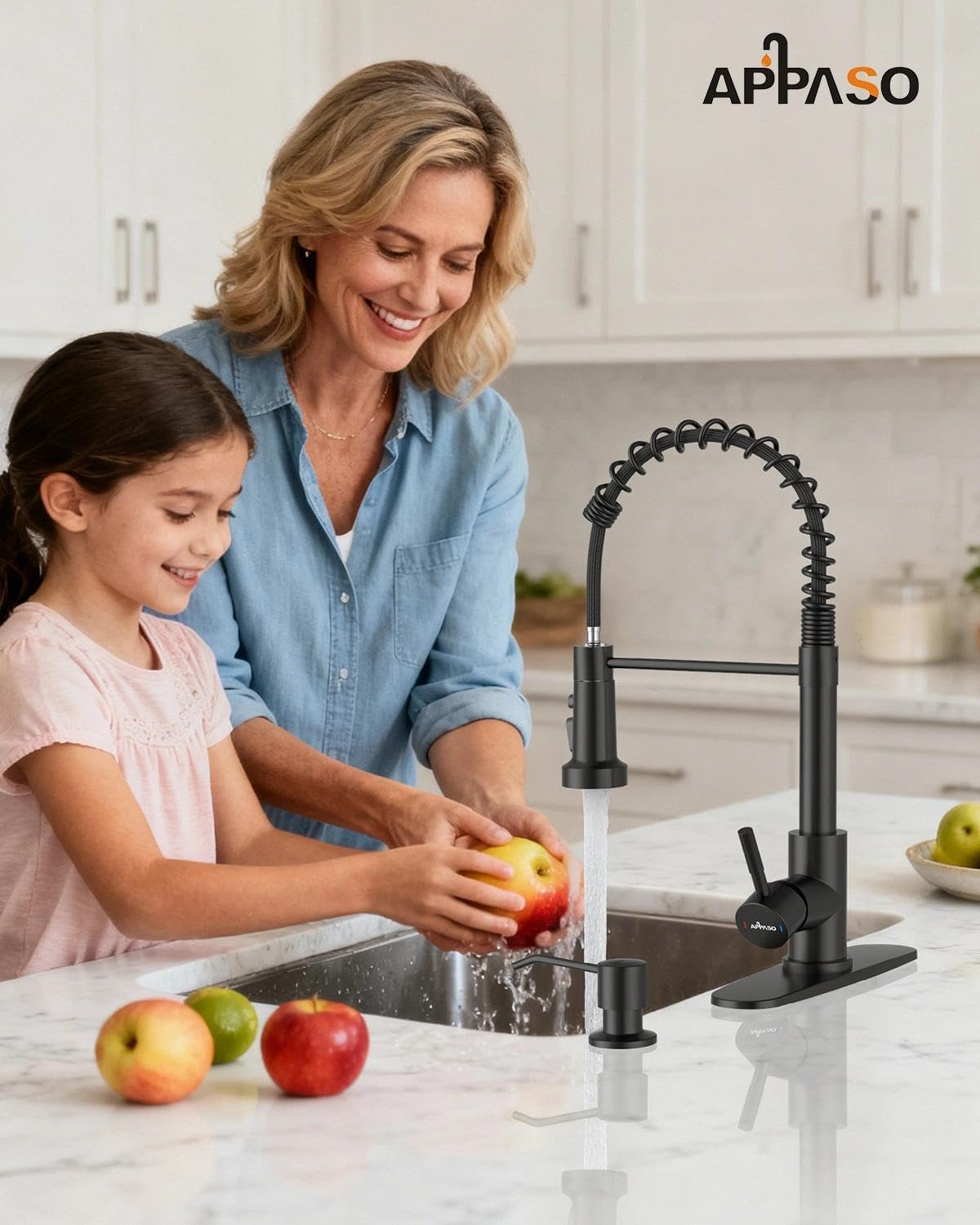 Black Kitchen Faucet with Soap Dispenser & Pull Down Sprayer (Matte Black)