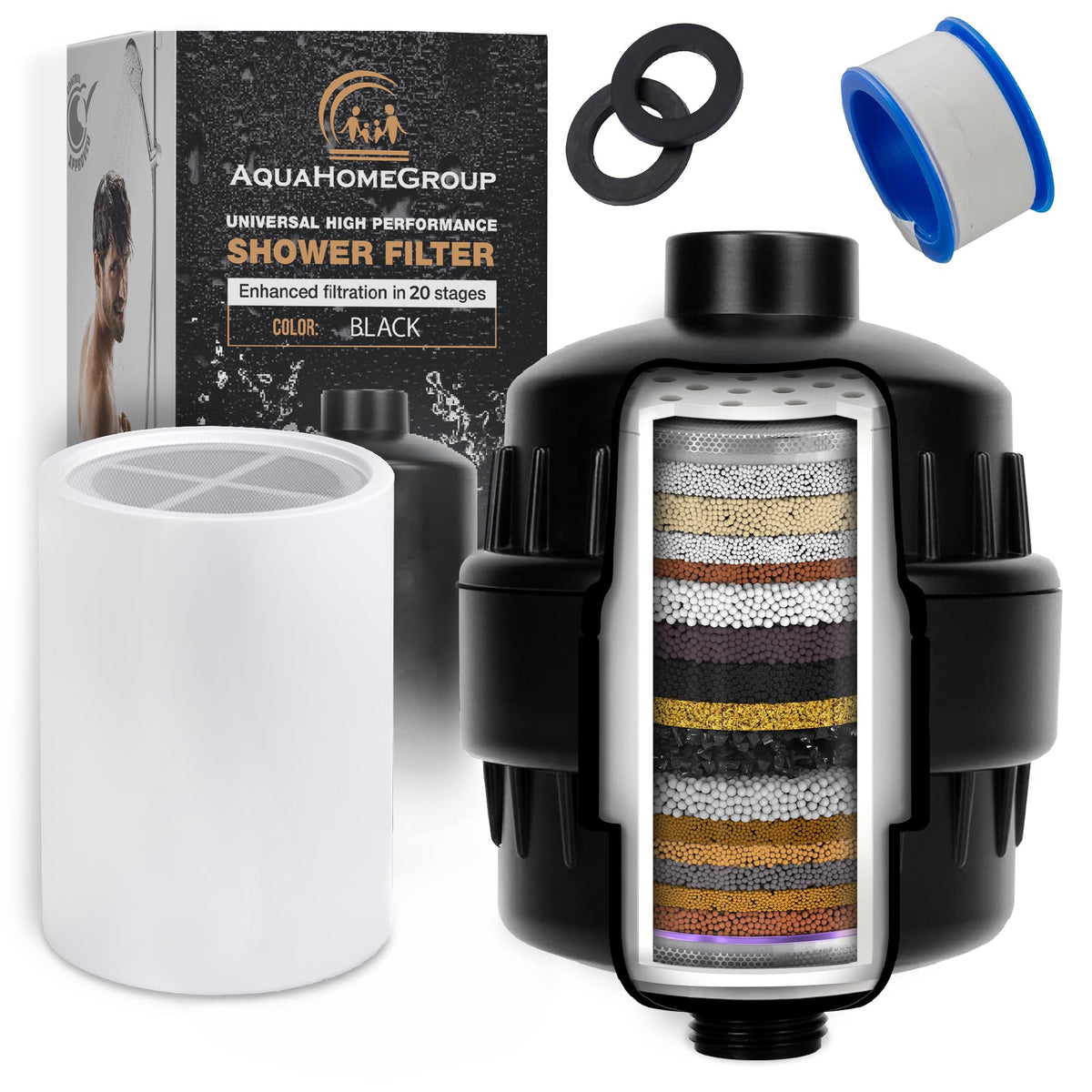 20 Stage Shower Filter with Vitamin C and E (20 Stage / Black)