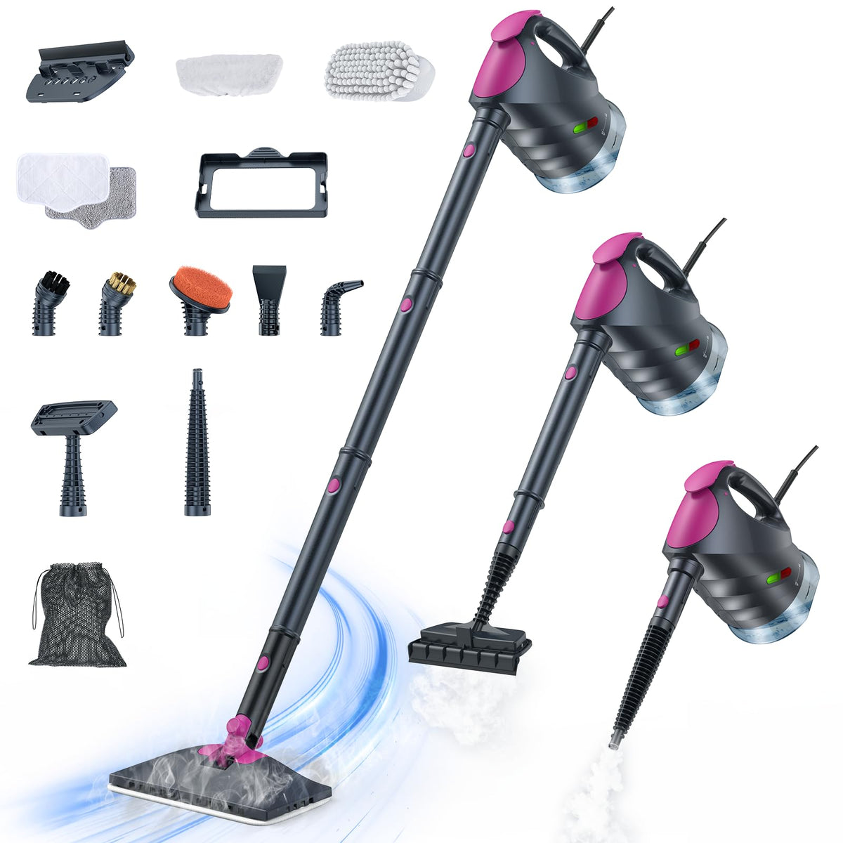10-in-1 Steam Mop, Powerful Handheld Steam Cleaner for Home Cleaning (Mid Gray)