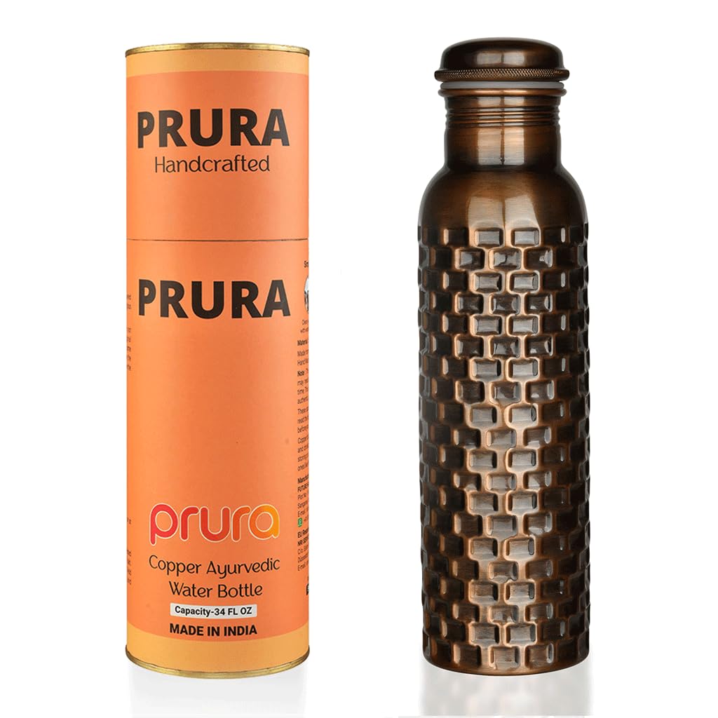 Black Bricks Design Pure Copper Water Bottle for Drinking Travel Water Bottle for Gym (950 ml / Design 9)