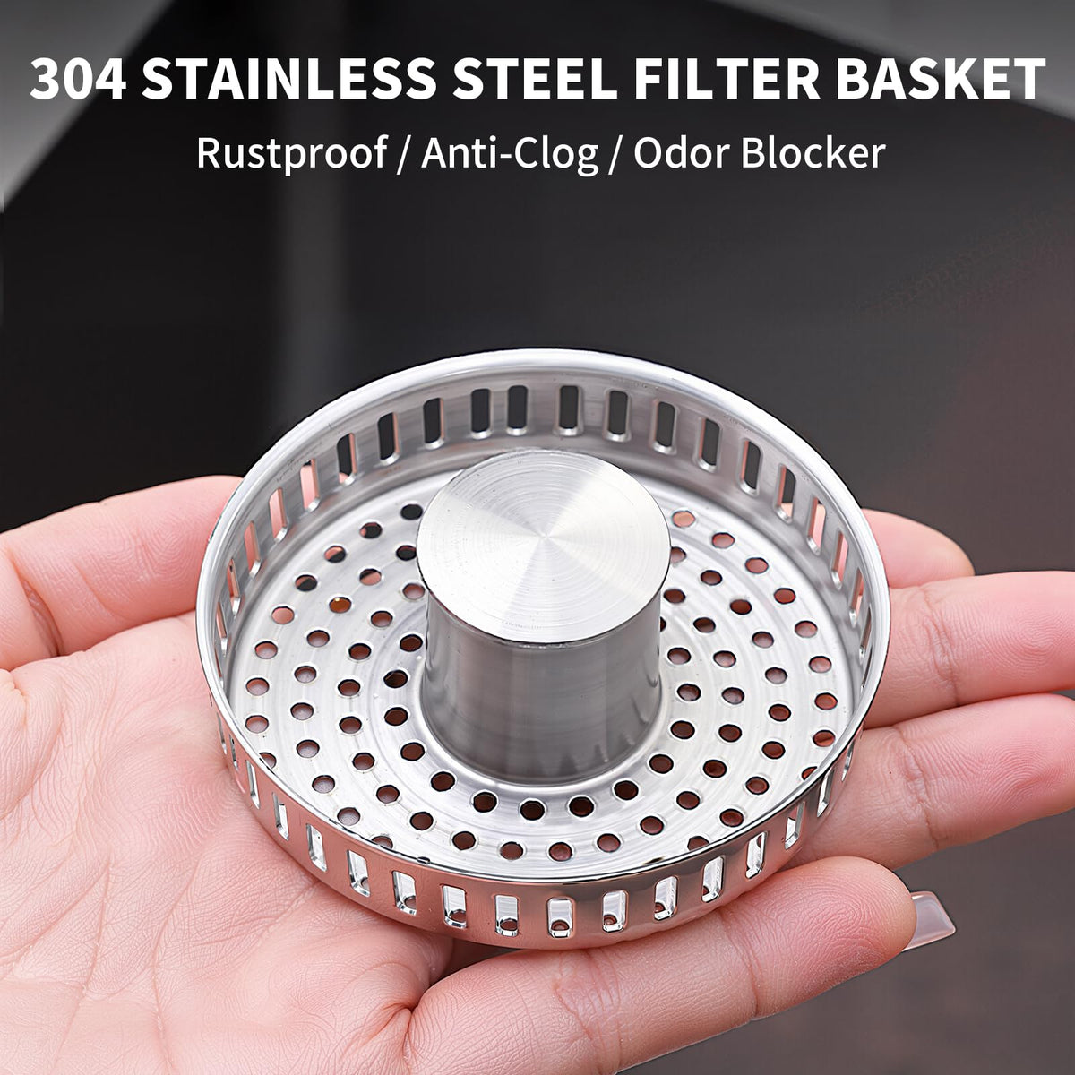 3-in-1 Kitchen Sink Drain Strainer Stopper – 304 Stainless Steel Pop Up Sink Plug with Filter Basket, Anti-Clog Design, Fits 3-1/2” US Standard Kitchen Sink Drains (Silver-sink Drain Stopper-1 Pack)