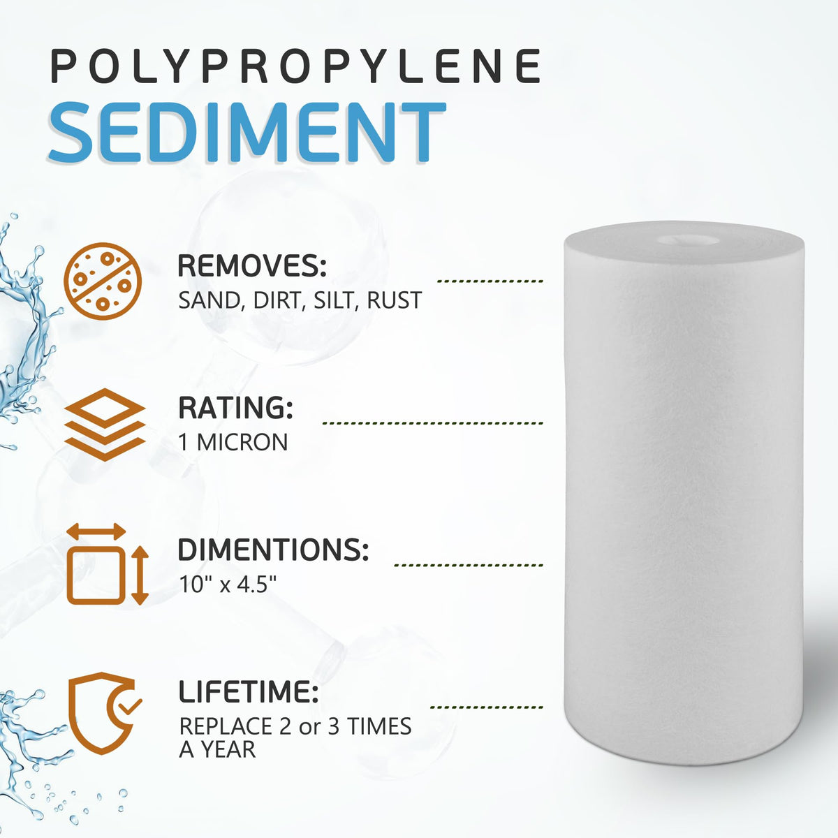 10 x 4.5 Inch Big Sediment Water Filter Cartridge 1 Micron (10 Inch)