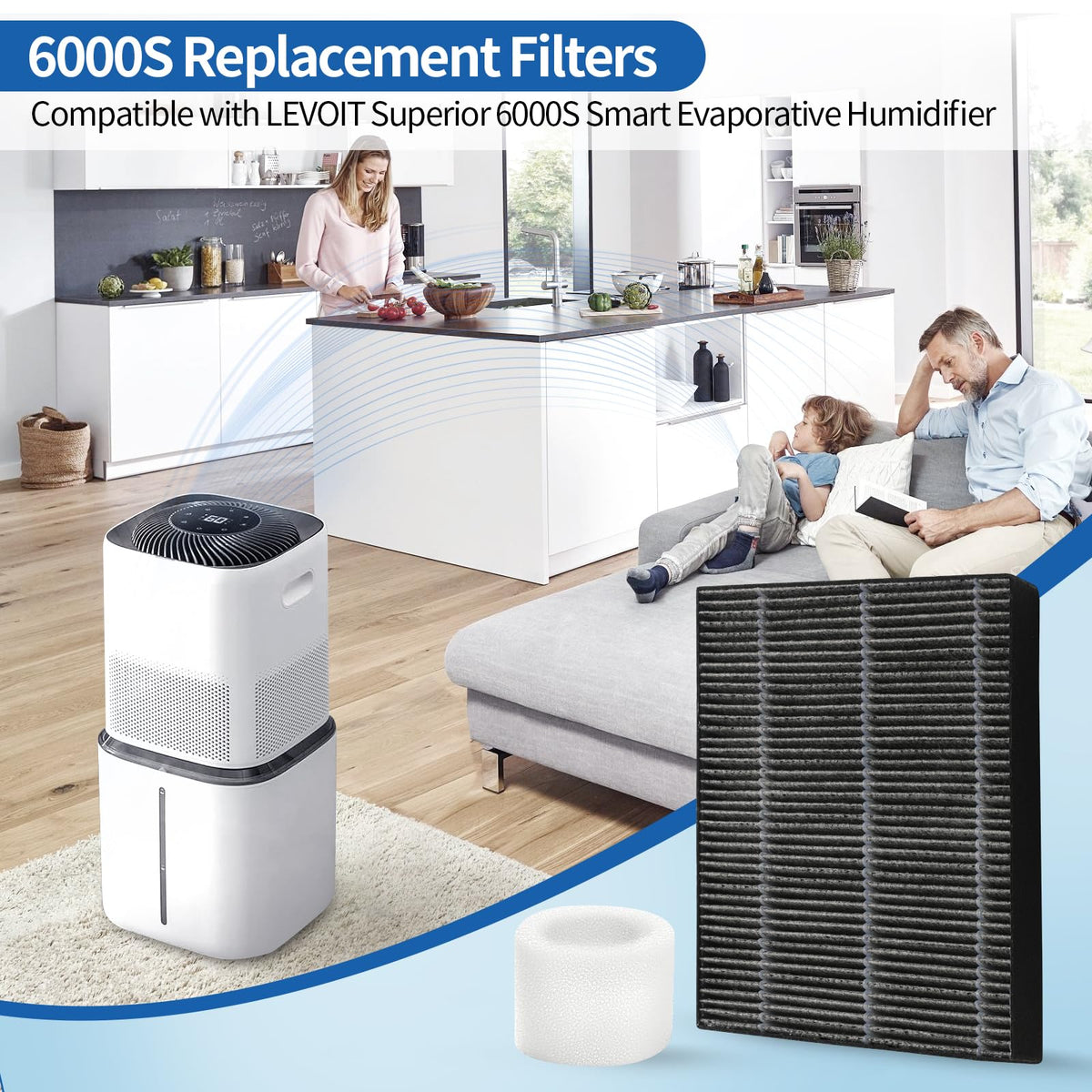 8 Pack Humidifier Premium Replacement Filters for LEVOIT Superior 6000S Smart Evaporative Humidifier + 4 (Gray / 8 Pack)