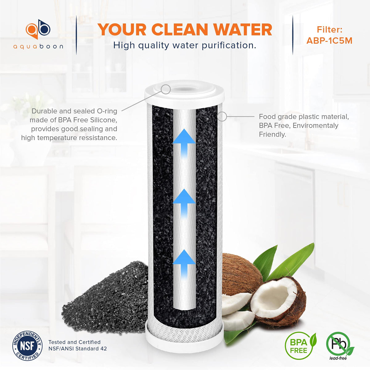 Premium 5 Micron Carbon Block Water Filter 10" x 2.5" (5 Count (Pack of 1))