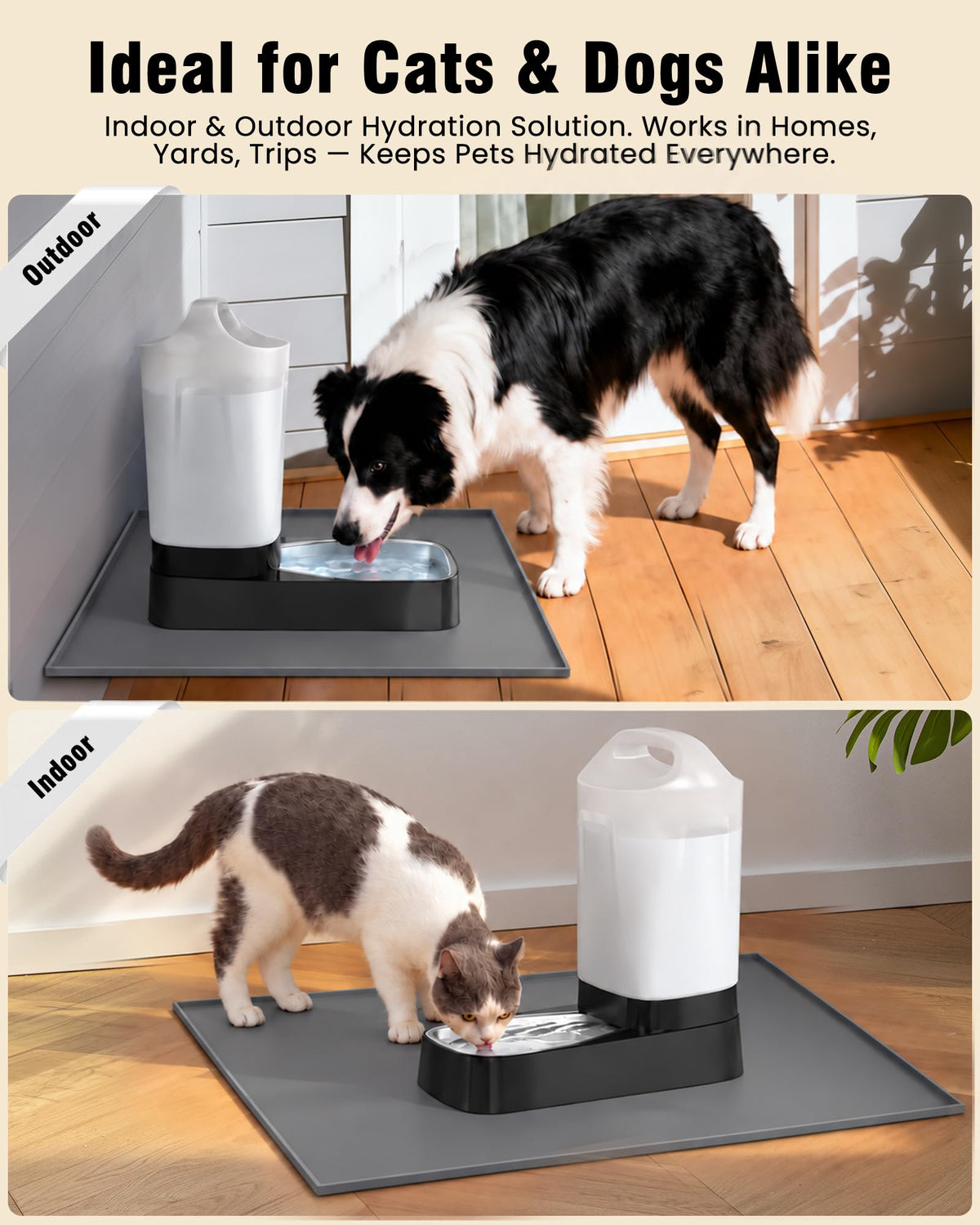 2.4 Gallon Dog Water Bowl Dispenser with Silicone Mat