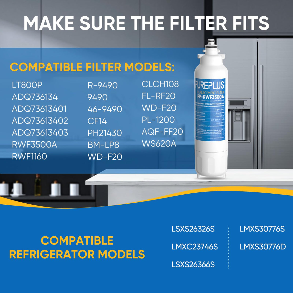 RWF3500A Water Filter Replacement for LG LT800P (Standard / 3 Count (Pack of 1))