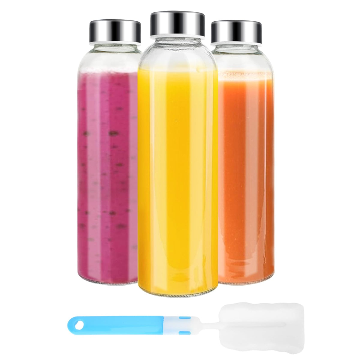 Clear Glass Bottles with Lids (18 Ounces (Pack of 3))