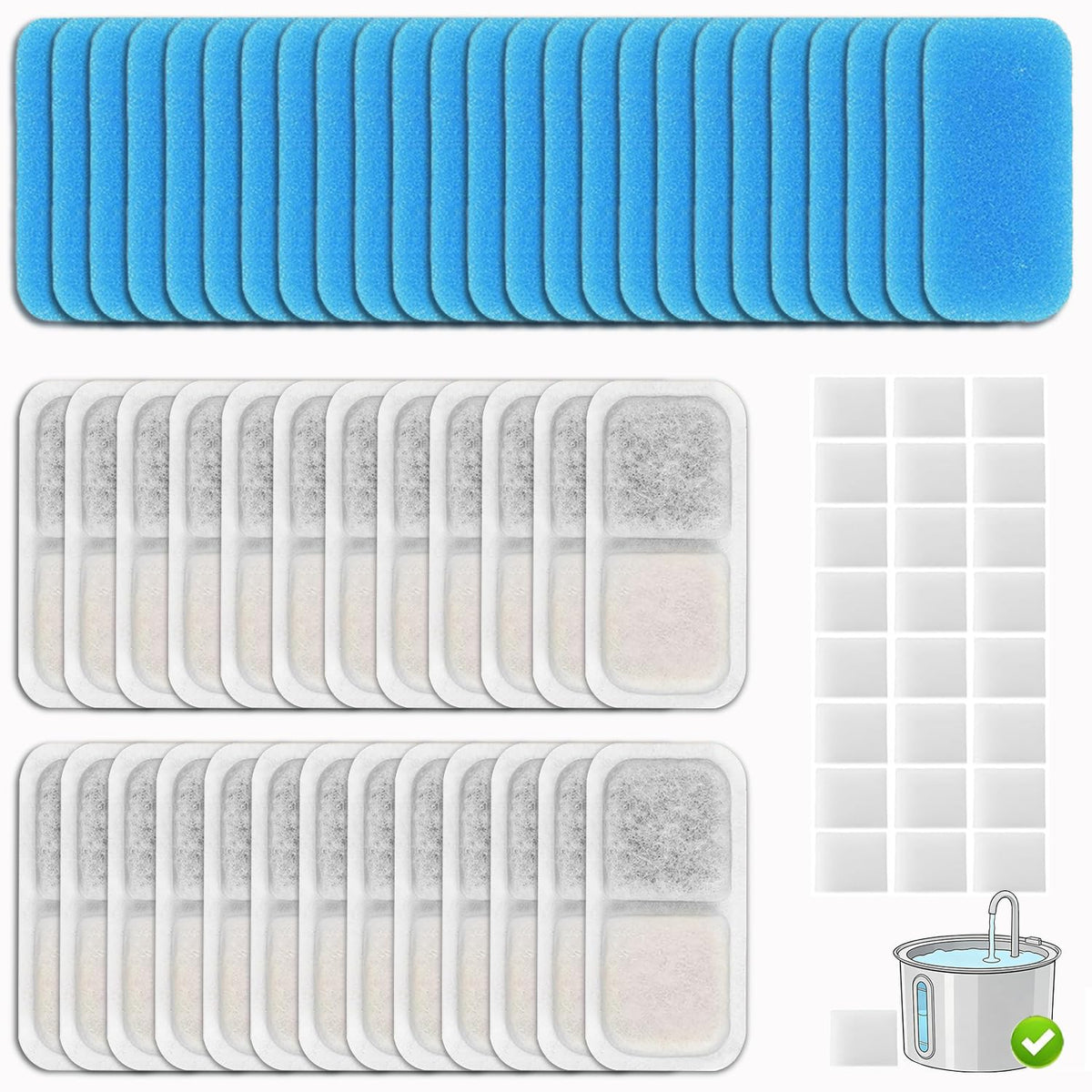25 Set Cat Fountain Replacement Filters Compatible with oneisall PWF