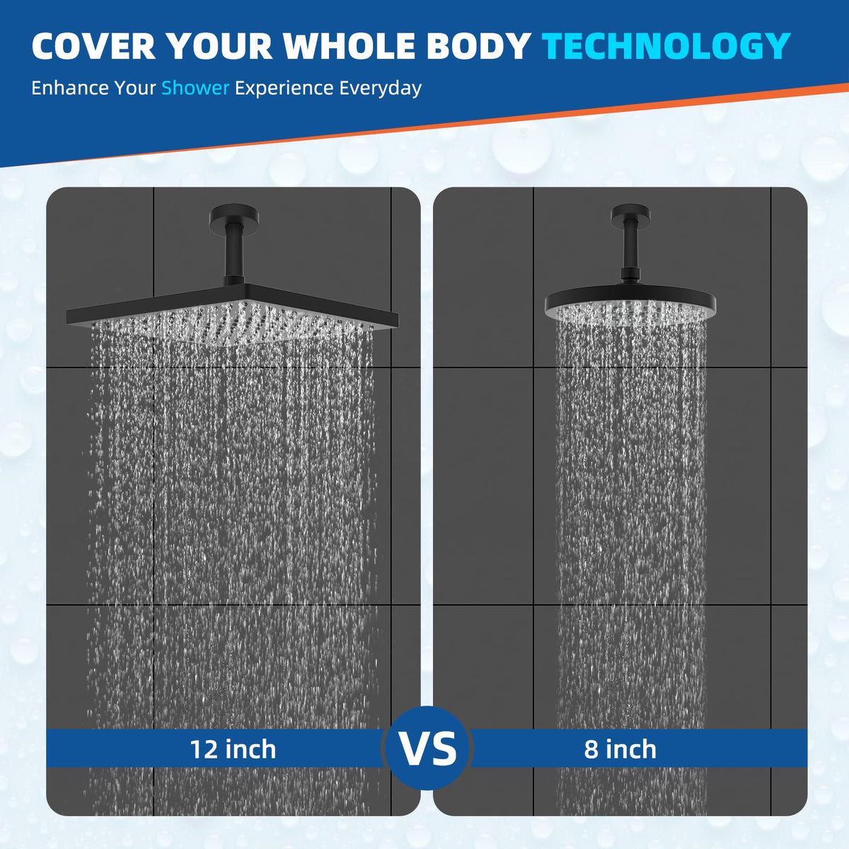 cUPC Certified High Pressure 12'' Rain Shower Head (Black / 12 Inch)