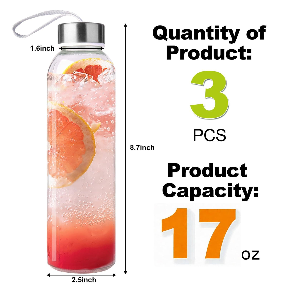 Glass Water Bottles with Lid