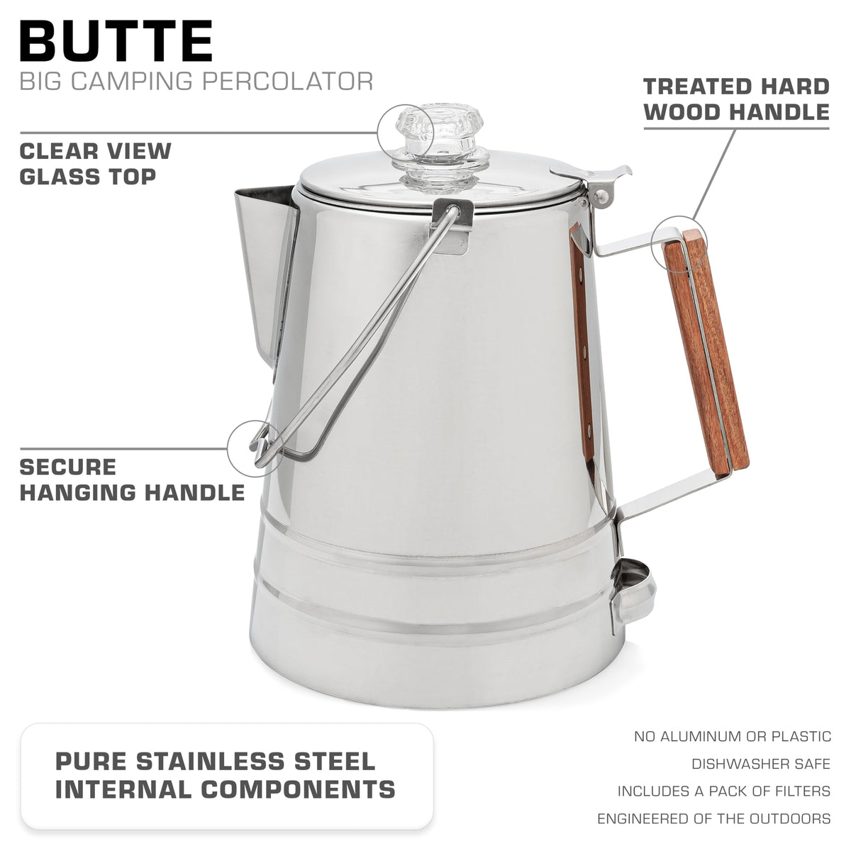 Butte Coffee Percolator Camping (Stainless Steel / 14 CUP)