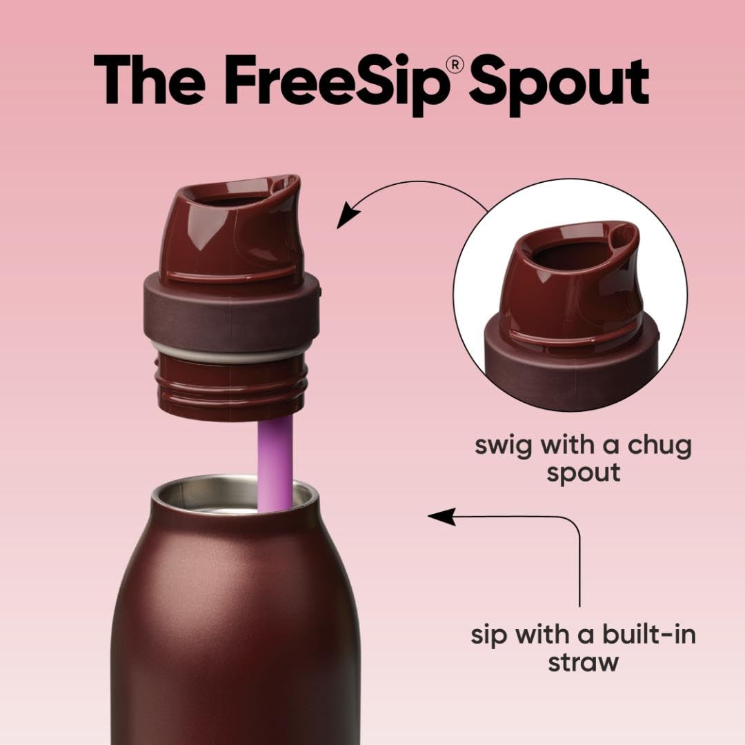 FreeSip Twist Stainless Steel Water Bottle 24 oz Black Cherry (Black Cherry / 24 Ounces)