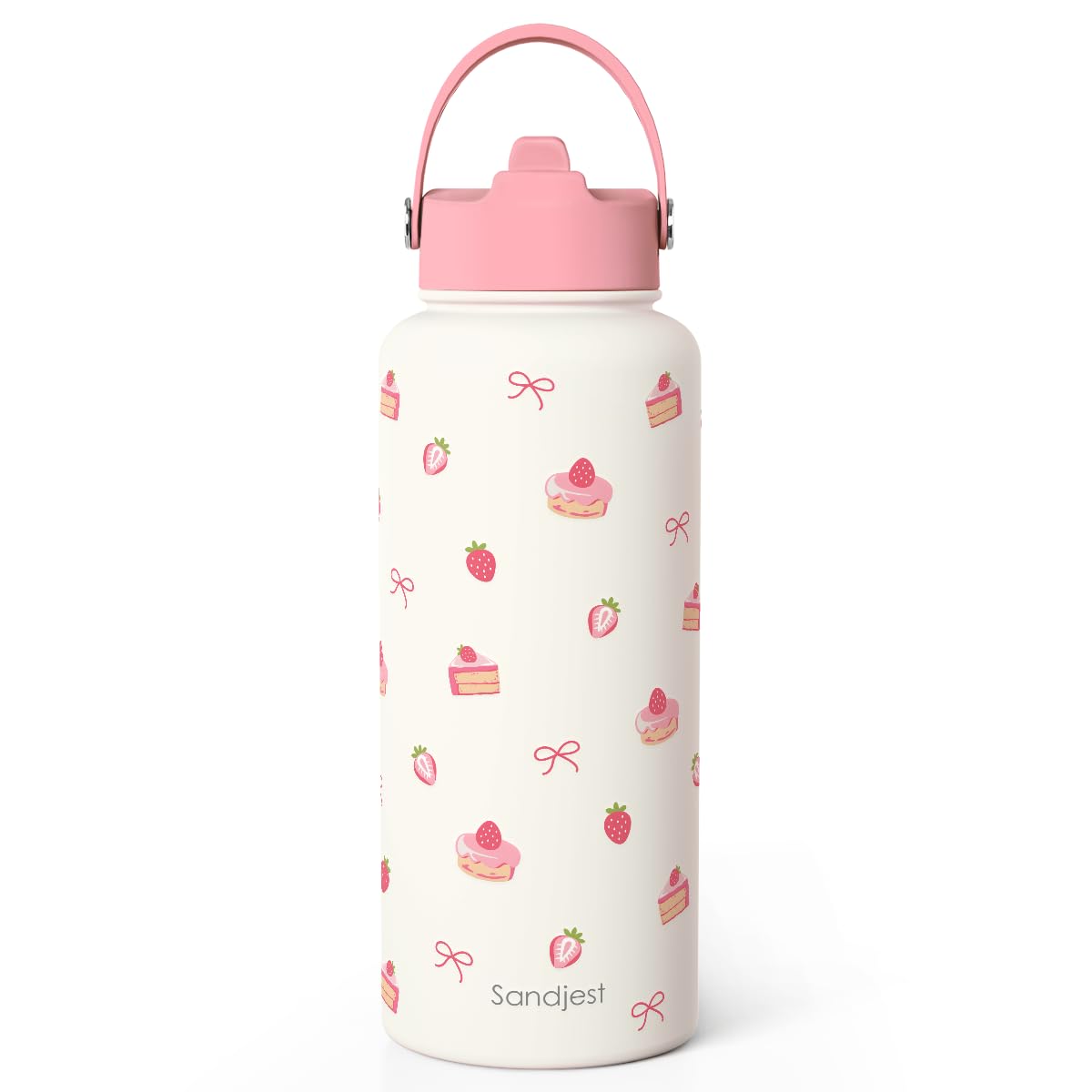Strawberry Cakes Water Bottle Stainless Steel 32oz with Lid & Straw (Strawberry)