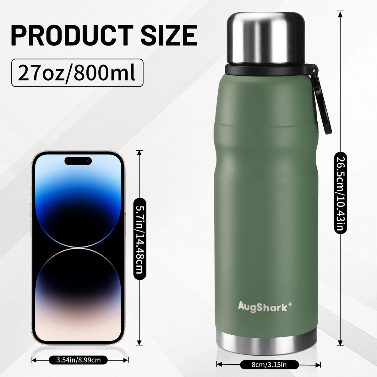 27oz Vacuum Insulated Stainless Steel Thermoses with Foldable Handle & Leakproof Lid (Green-27oz)