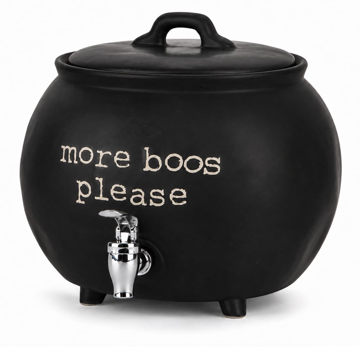 Black Ceramic Cauldron Beverage Dispenser & Candy Bowl With Easy Flow Spigot & Lid (Black)