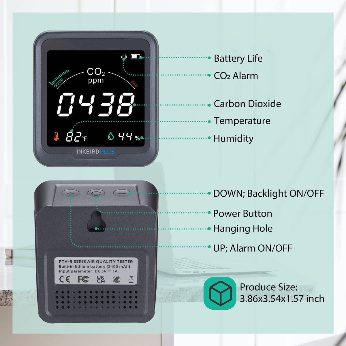 Ndir Air Quality Monitor Indoor (CO2, Temperature, Humidity)