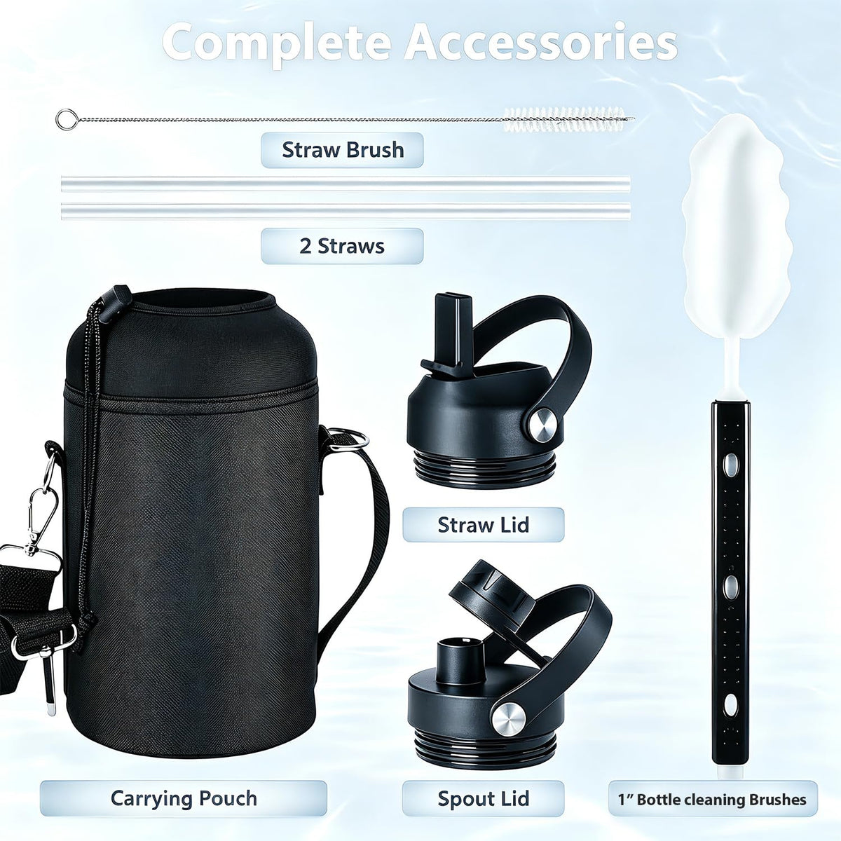 128 oz Insulated Water Bottle Stainless Steel Triple (Deep Blue & Black / 128 Ounces)