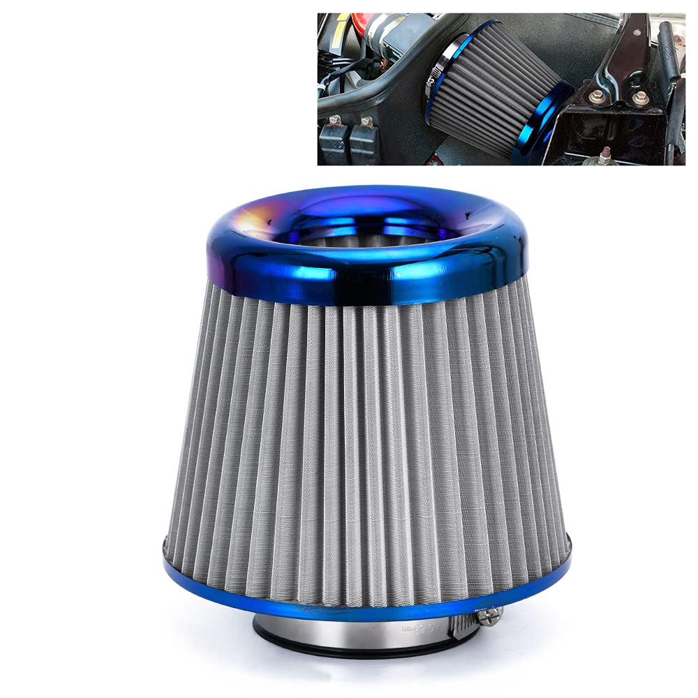 PTNHZ Universal Burnt Blue Neck 3inch 76mm Car High Flow Cold Air Intake Air Filter Power Intake Air Inlet System Mushroom Head Air Cleaner (3" Burnt Blue (1PCS))