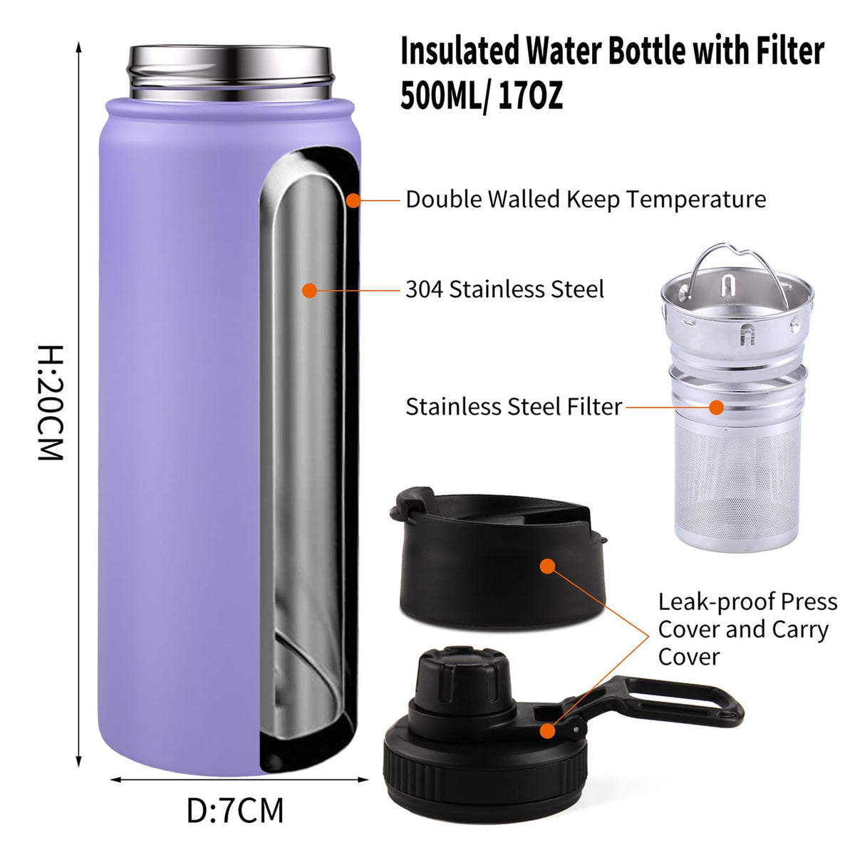 Tea Infuser Bottle With Removable Loose Leaf Tea Strainer Cup 18 (Purple / 18 Ounces)