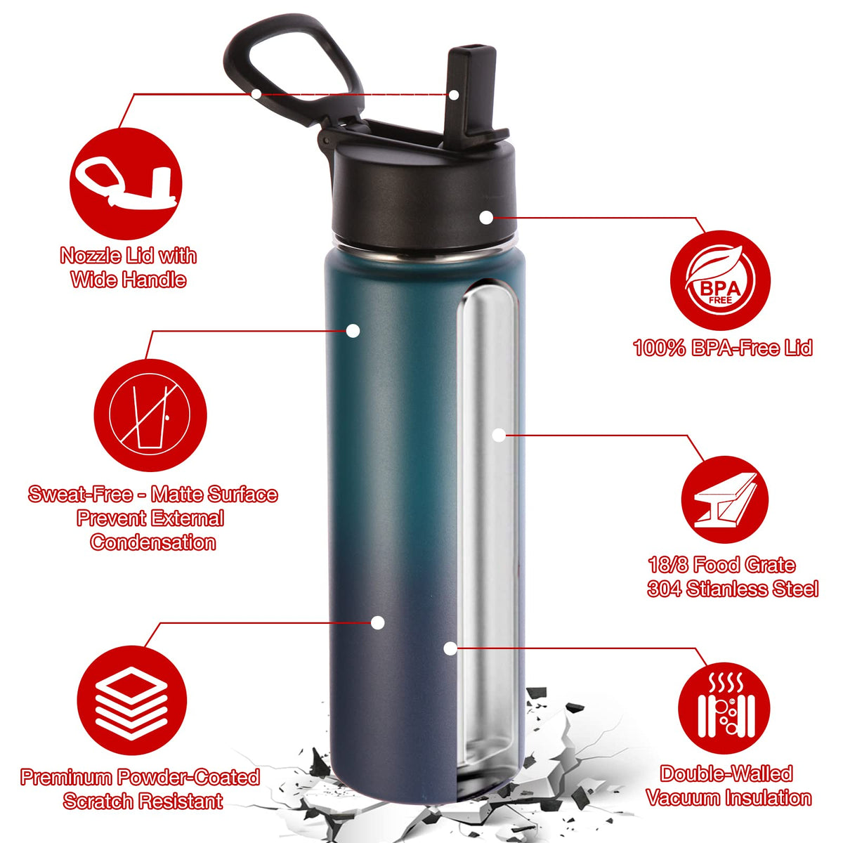22oz Insulated Water Bottle with Straw Lid (Dark Night)