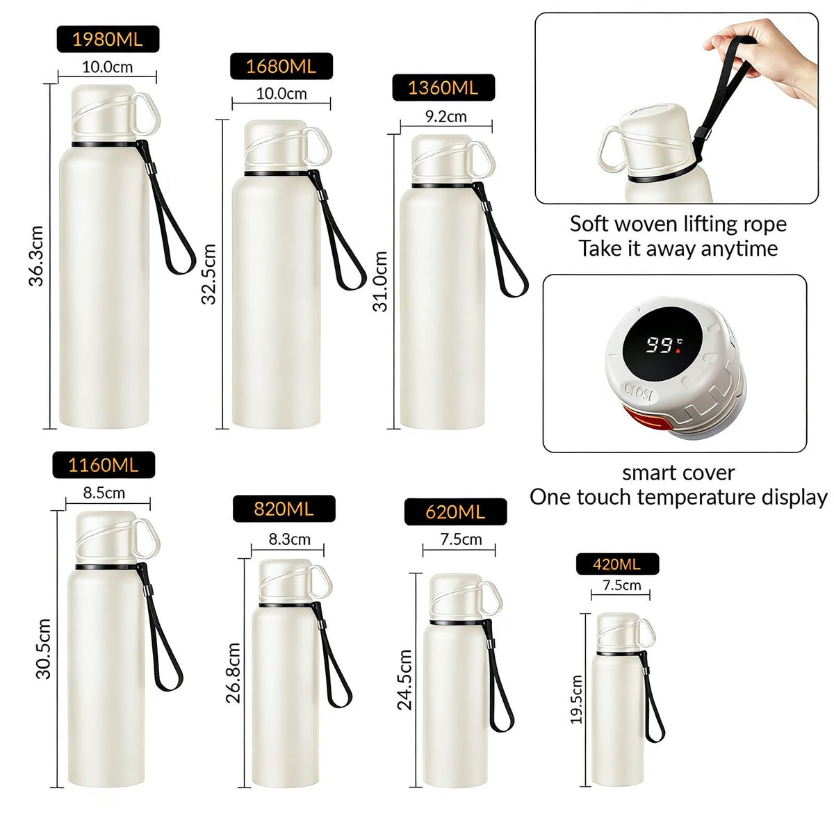 Double wall vacuum Leakproof stainless steel wide mouth insulated water bottle;tea tumbler with infuser (White-420ml)