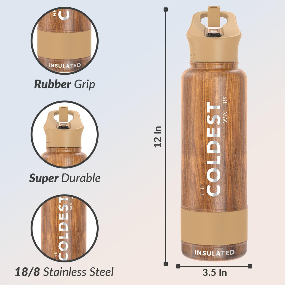 Coldest Insulated Water Bottle with Straw Lid (40 oz / Executive Wood)